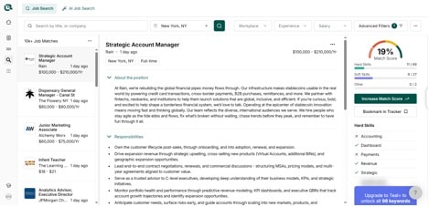 Teal job match score showing the matching percentage and keyword optimization