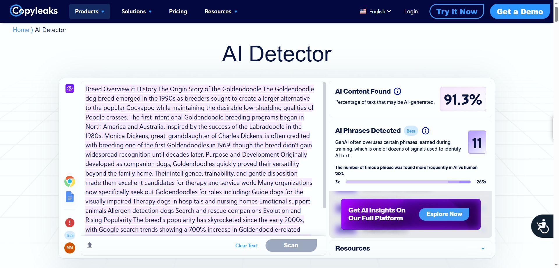 Copyleaks detection results