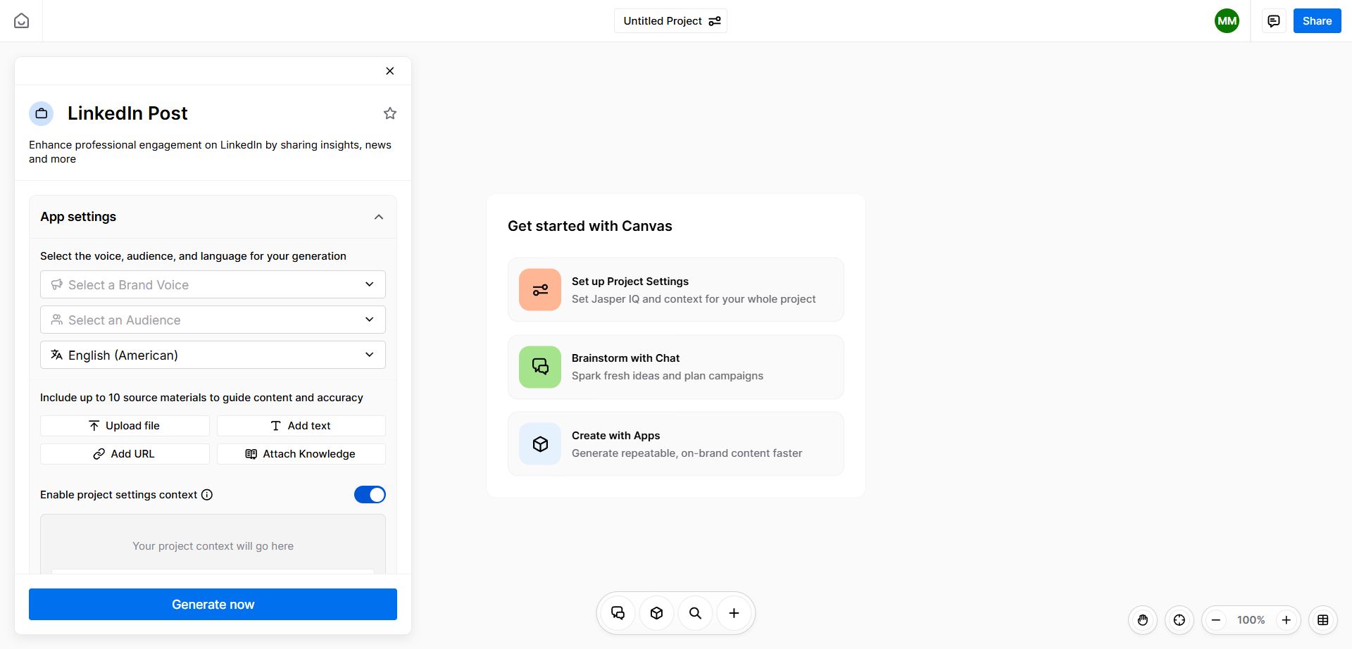Claude article generation interface
